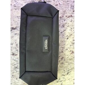 Versace Makeup Bag Black Fabric with Red Interior Zipper Closure and Strap